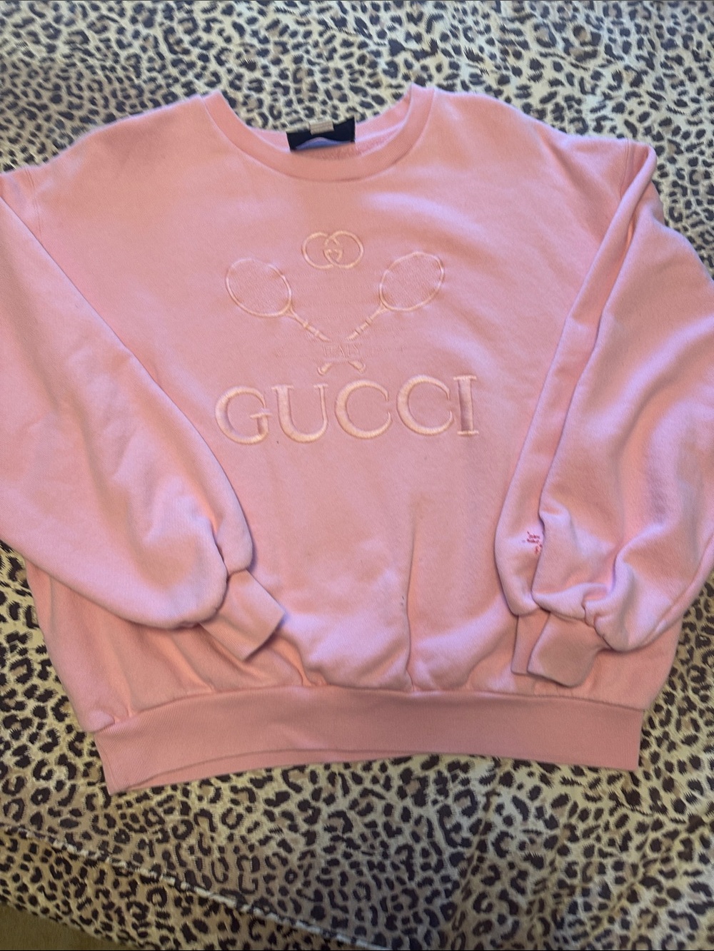Gucci Pink Embroidered Logo Crewneck tennis Sweater - Picture 2 of 8